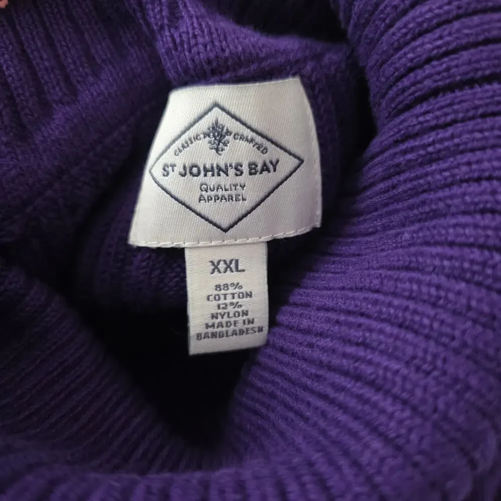 St. John's Bay Purple Cable Knit Turtleneck Sweater Women's Size XXL